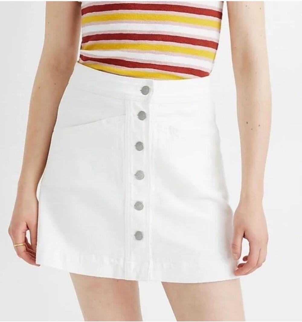 Madewell Stretch Denim A-Line Jean Mini Skirt AF059 V Front in White Womens sz 8